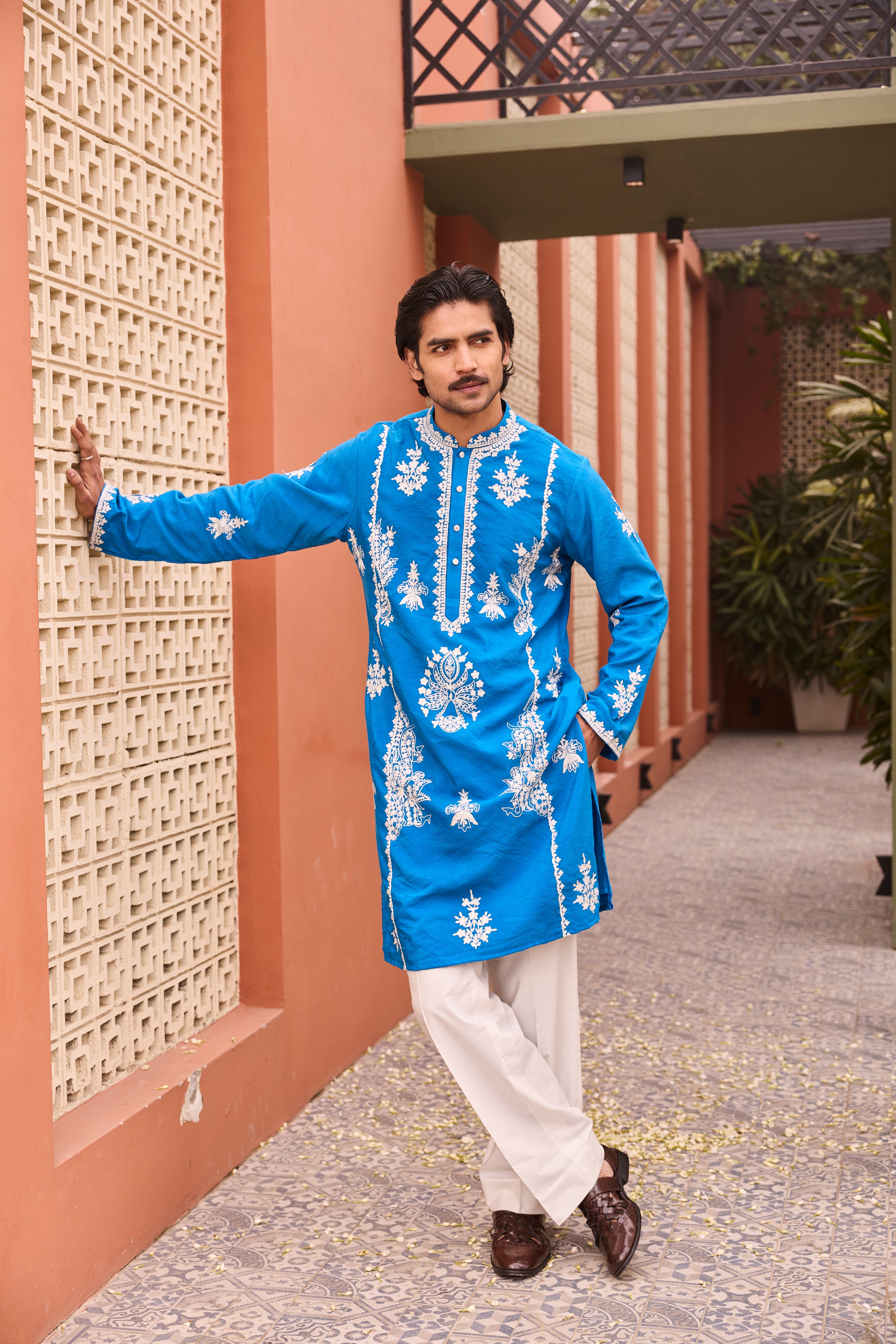 Royal Blue Kurta with Exquisite White Embroidery