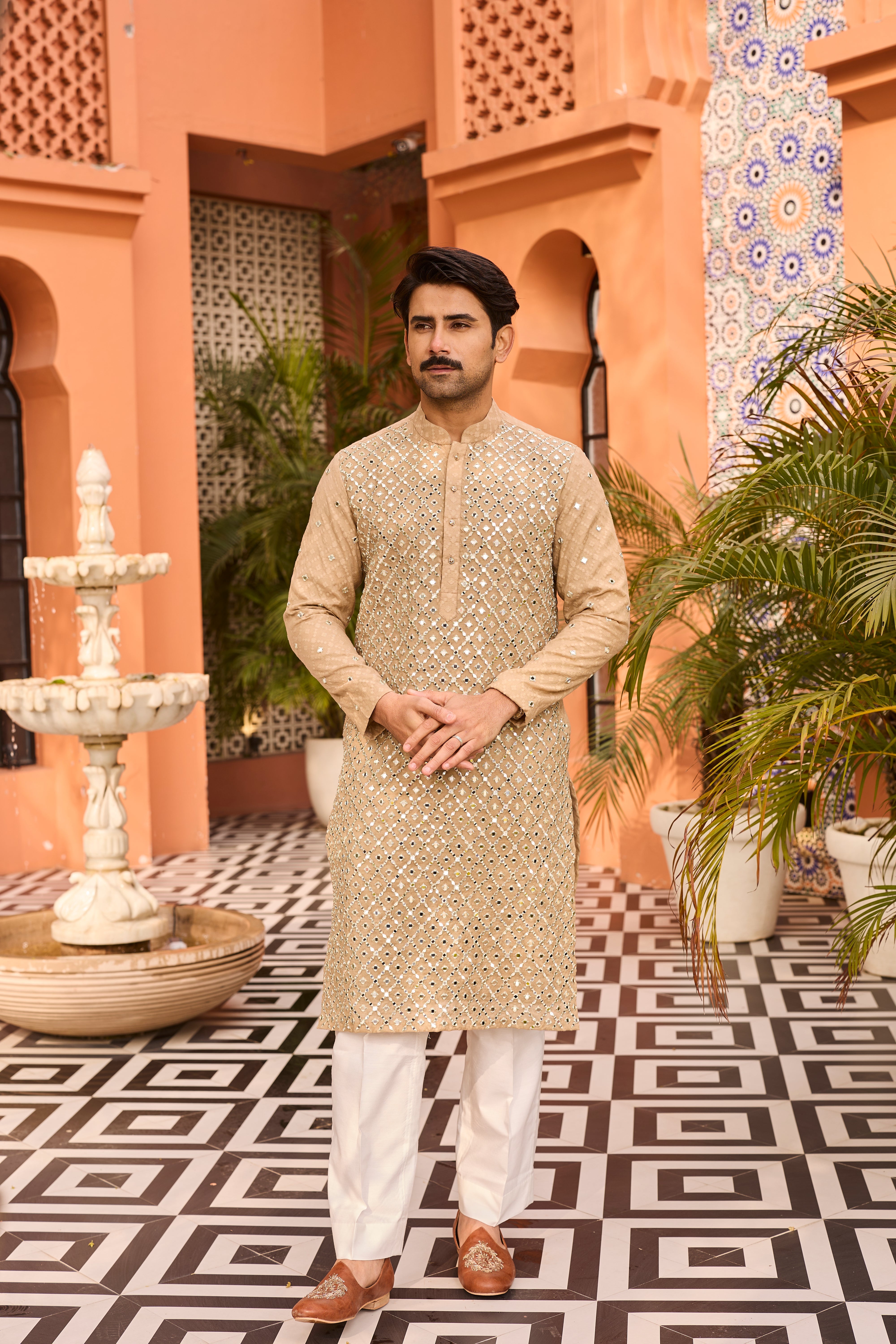 Champagne Mirror Work Kurta for Festive Elegance