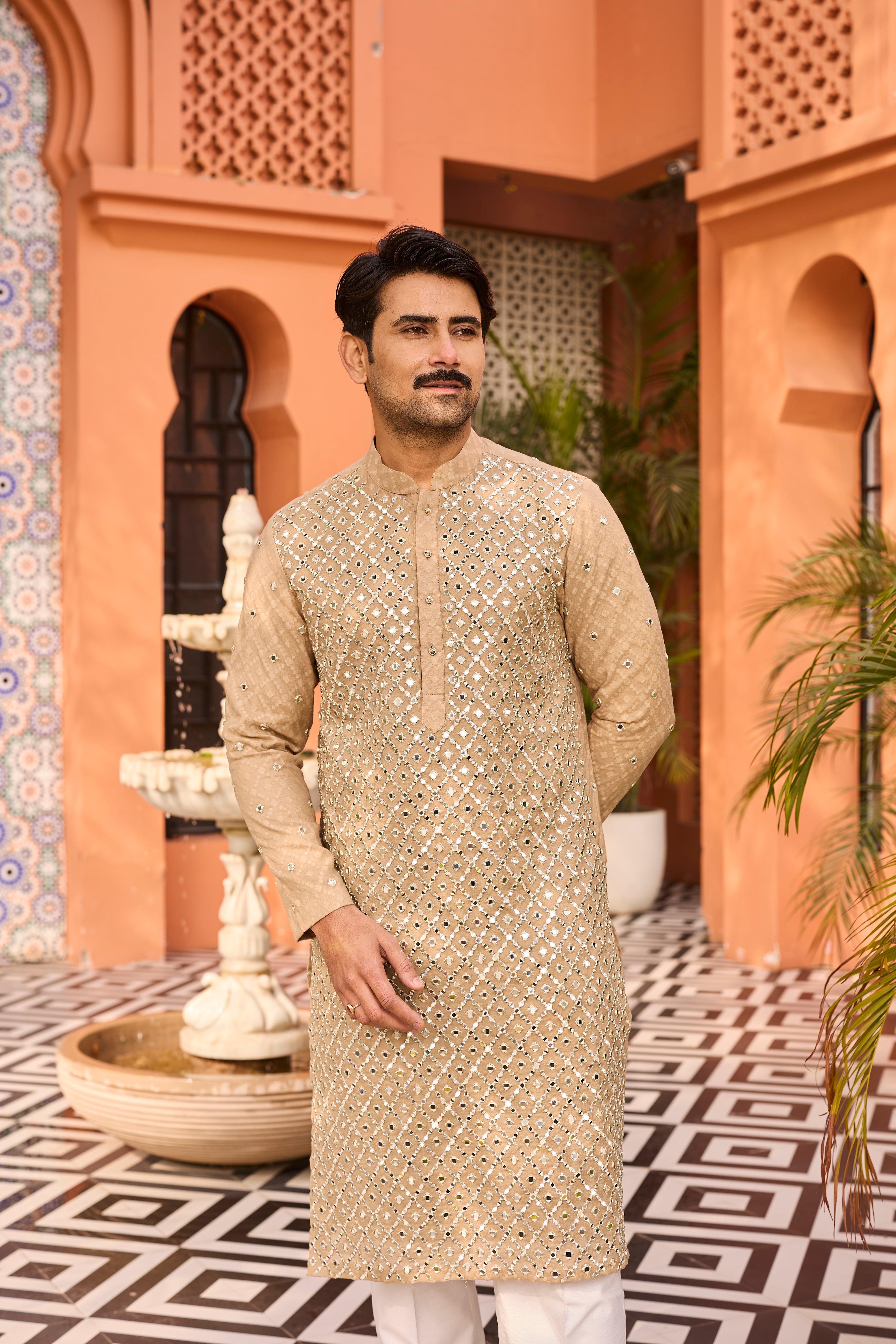 Champagne Mirror Work Kurta for Festive Elegance