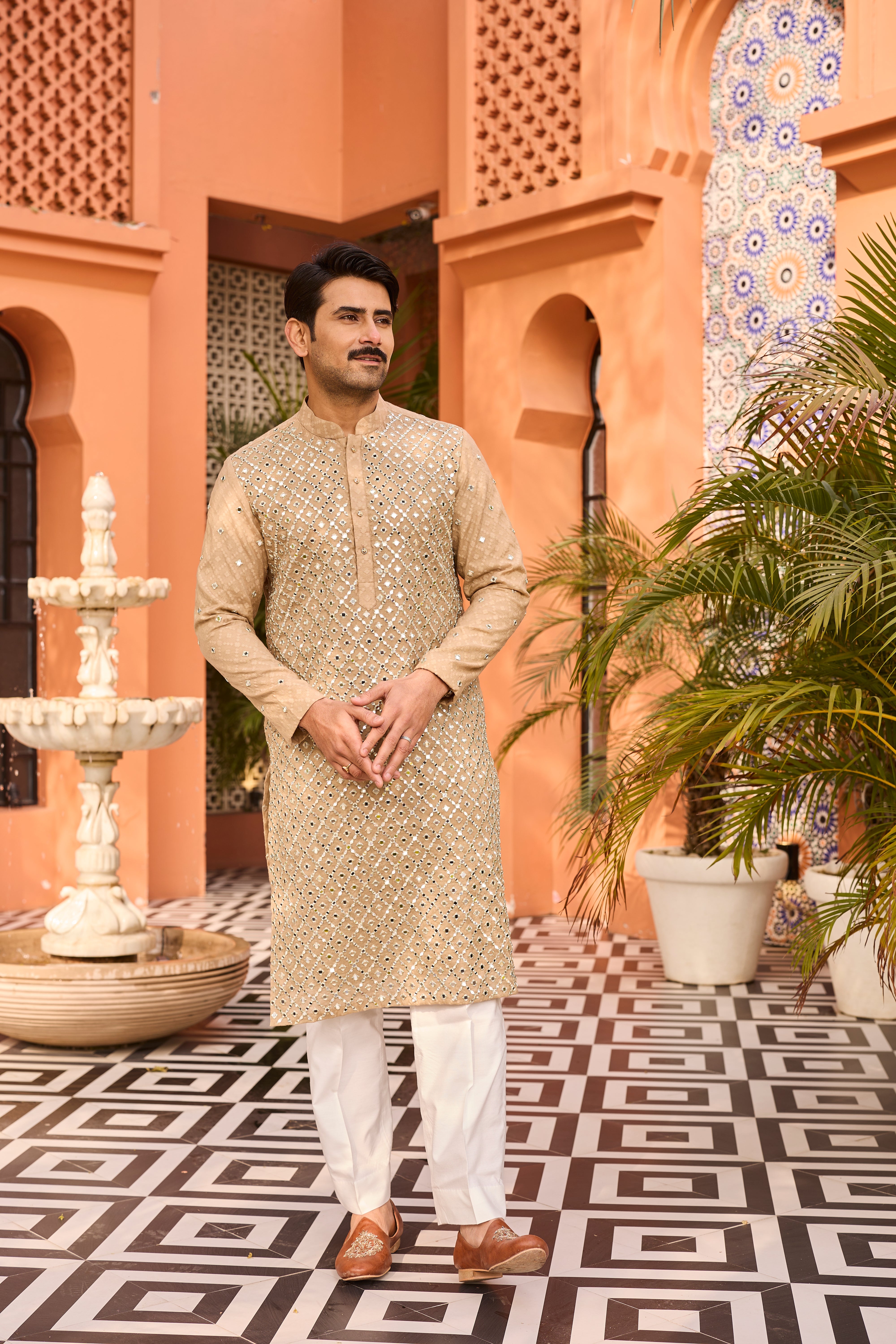 Champagne Mirror Work Kurta for Festive Elegance