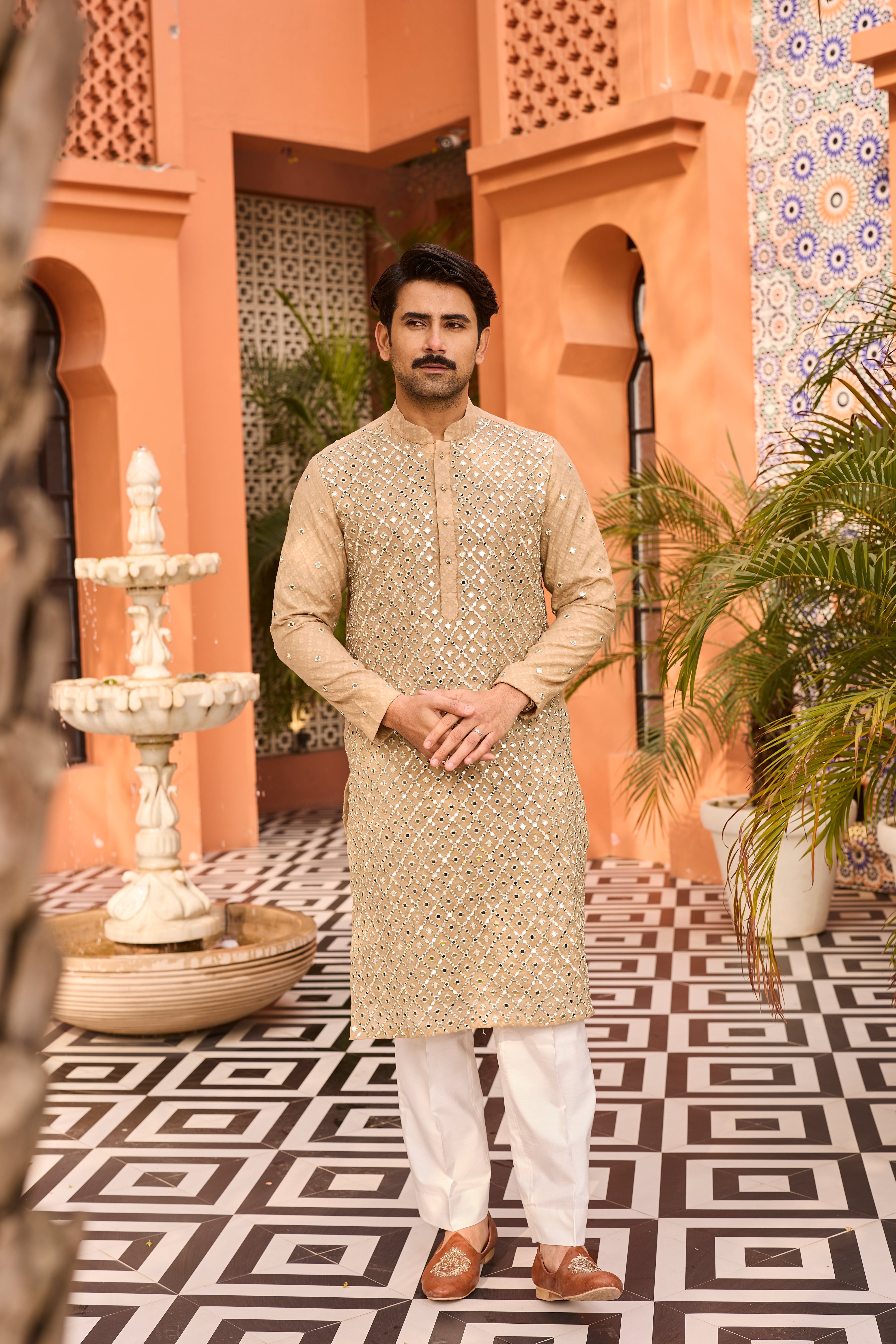 Champagne Mirror Work Kurta for Festive Elegance